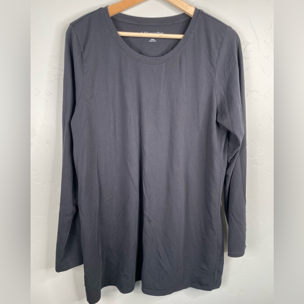 Soft Surroundings Long Sleeve Tee Black Crewneck T-Shirt Large